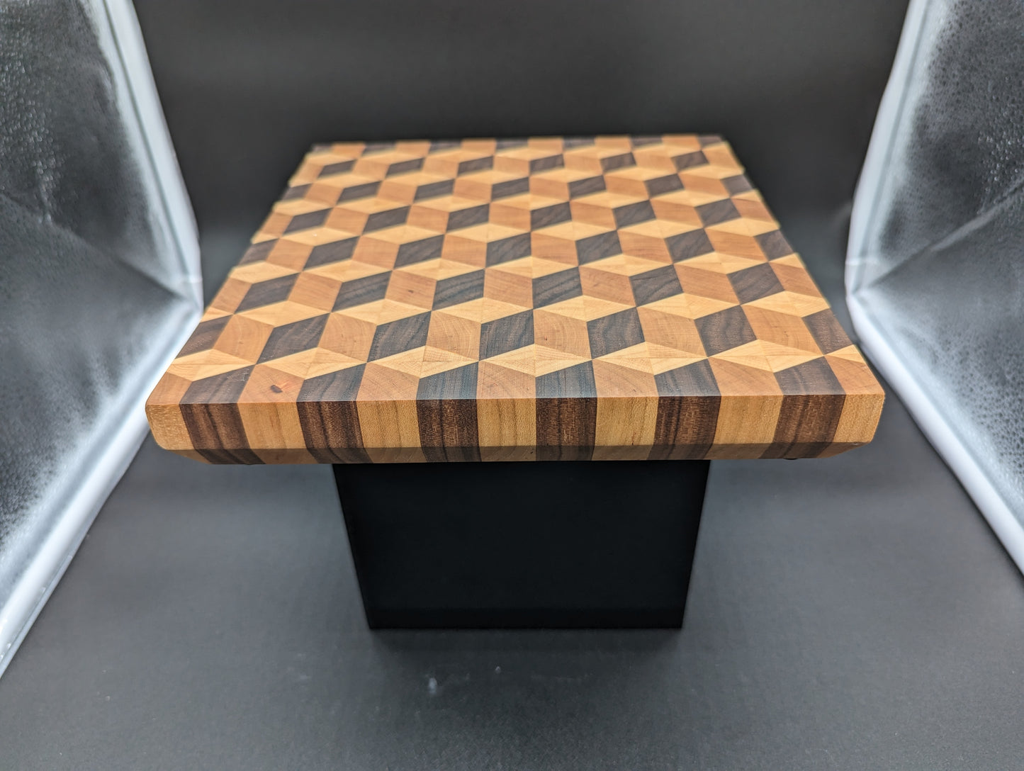 3D End Grain Cutting Board Ash & Walnut Solid Wood Serving Kitchen Board